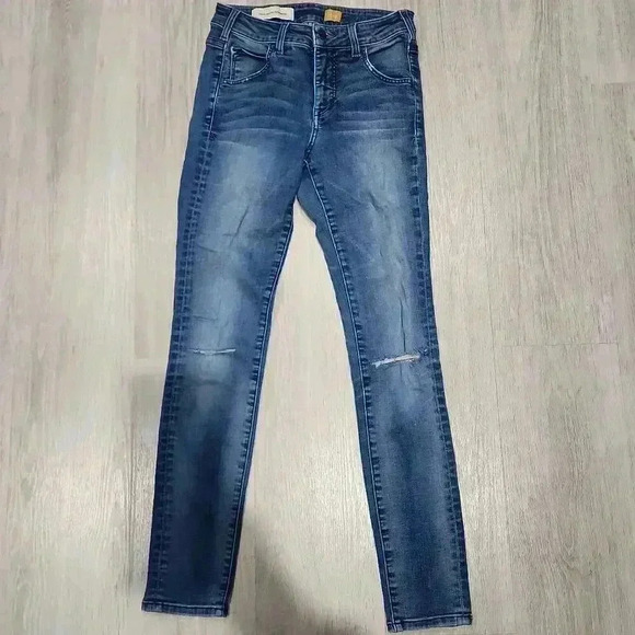 Pilcro and the Letterpress Denim - Pilcro and the Letterpress Women's Mid-Rise Distressed Skinny Jeans Blue Size 25